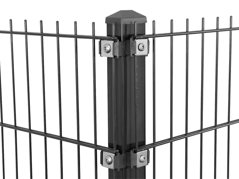 Eckpfosten 60x60mm mit Klemmen für Doppelstabmattenzaun 