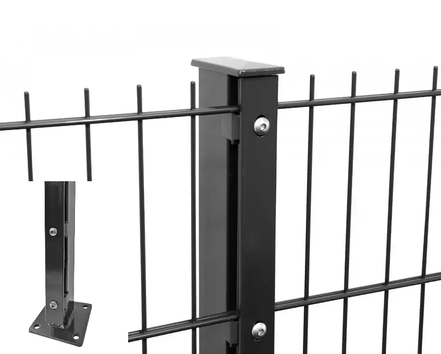 Zaunpfosten mit angeschweißter Bodenplatte "Premium" mit Abdeckleiste 60x40mm für Doppelstabmattenzaun
